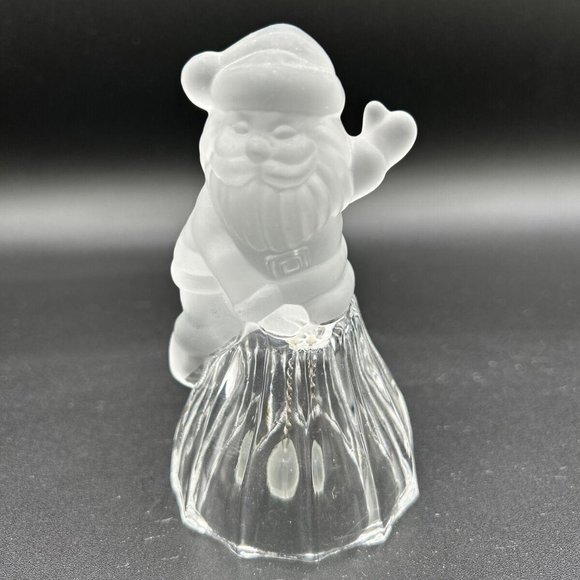 Vintage Crystal Clear Holiday Christmas Bell- Santa Claus Frosted 4 5/8” - Picture 1 of 5